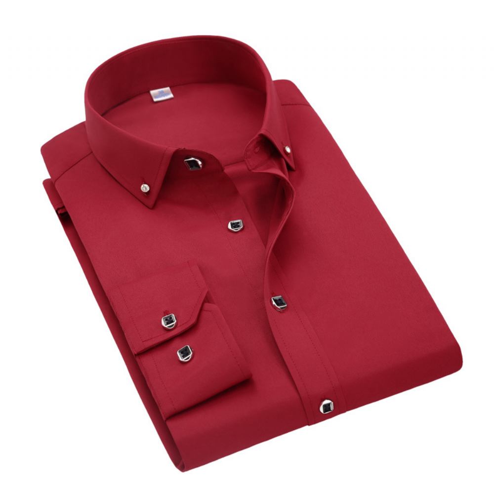 2023 Slim Fit Męskie Koszule Długim Rękawem Młodych Średnim Wieku Business Casual Solid Color Diamond Button