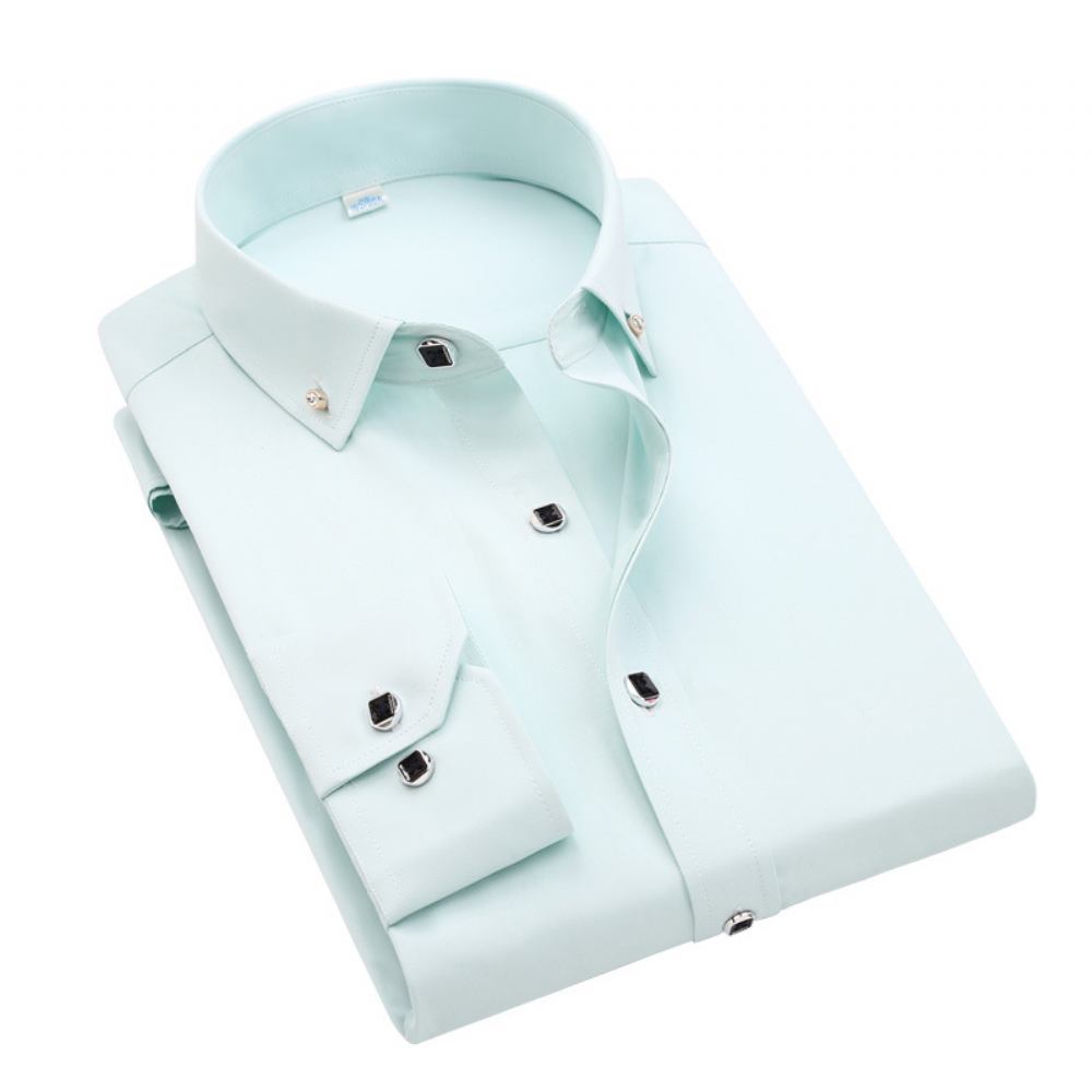 2023 Slim Fit Męskie Koszule Długim Rękawem Młodych Średnim Wieku Business Casual Solid Color Diamond Button