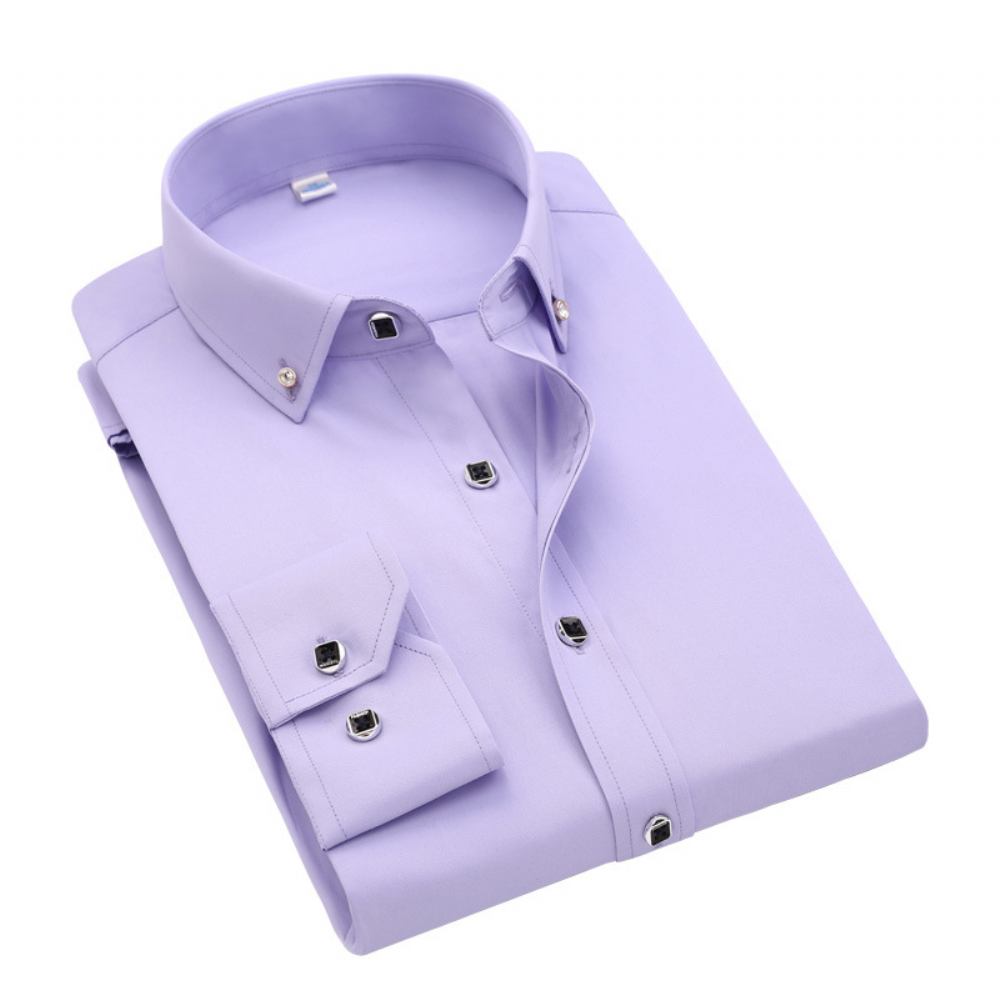 2023 Slim Fit Męskie Koszule Długim Rękawem Młodych Średnim Wieku Business Casual Solid Color Diamond Button