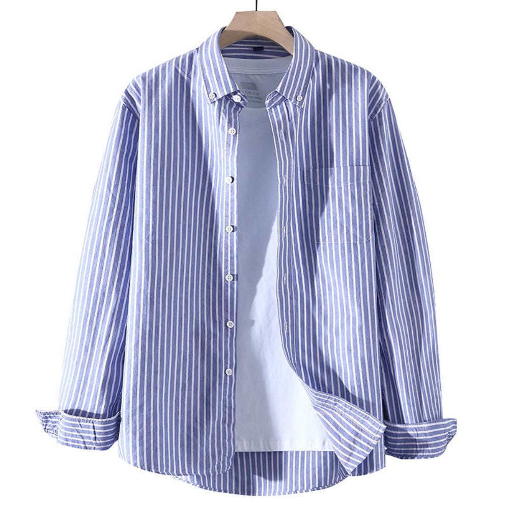 Jesienna Męska Koszula Długim Rękawem Business Casual Shirt Jacket Prosta Paski