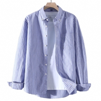 Jesienna Męska Koszula Długim Rękawem Business Casual Shirt Jacket Prosta Paski