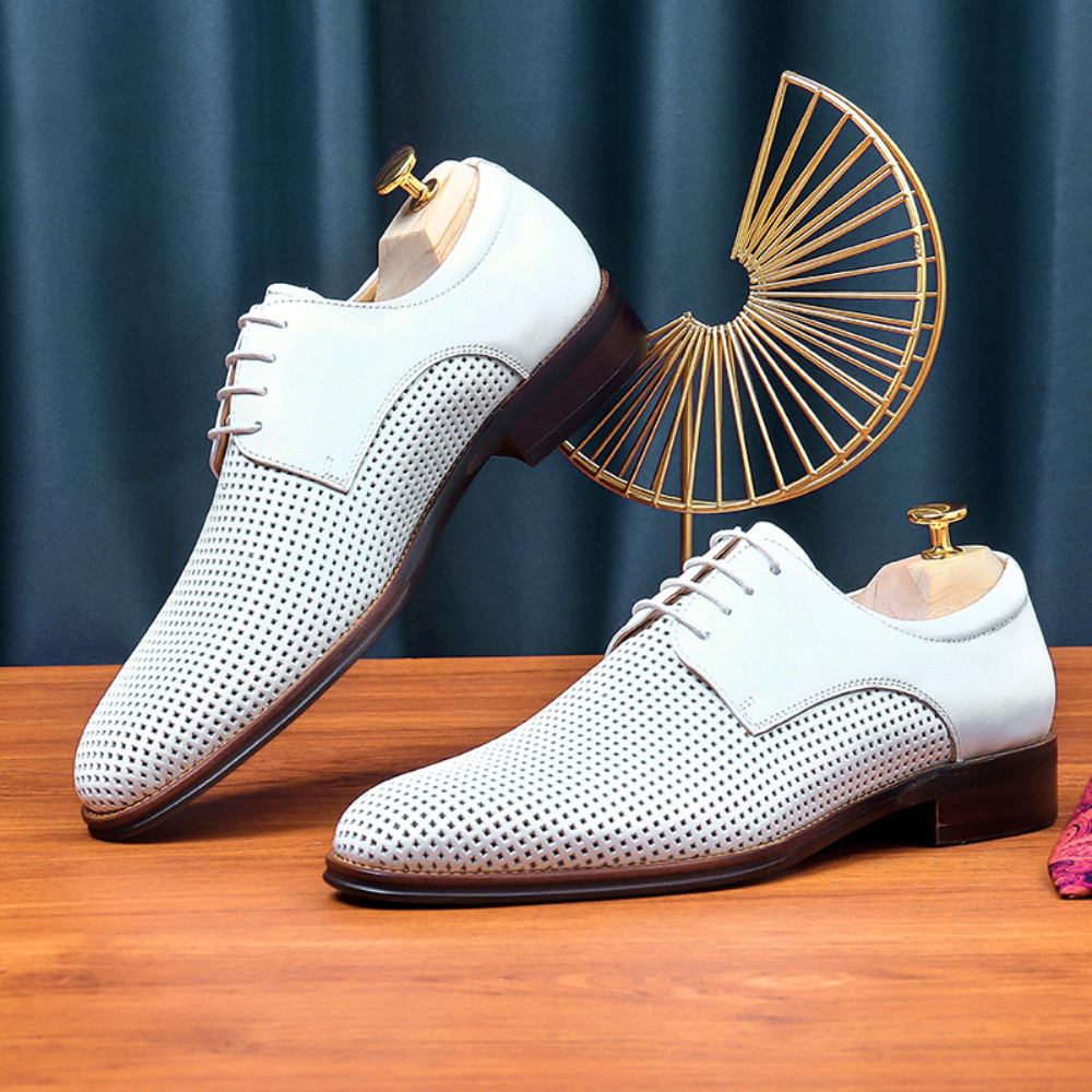 Business Casual Męskie Skórzane Buty Skóra Bydlęca Pusta British Derby Moda Oddychająca Suknia Ślubna Profesjonalne