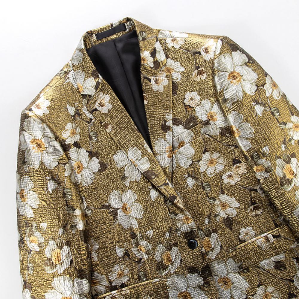 2023 Golden Flower Western Dopasowana Kurtka Gold Printed Suit Top Jacket Men