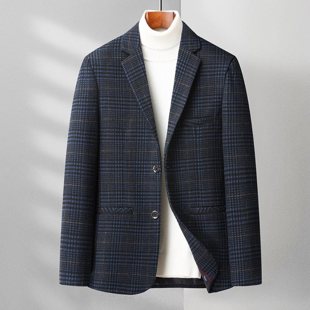 Jesienna Zimowa Męska Casualowa Mała Marynarka Średnim Wieku Business Casual Plaid Small Suit