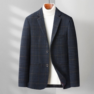 Jesienna Zimowa Męska Casualowa Mała Marynarka Średnim Wieku Business Casual Plaid Small Suit