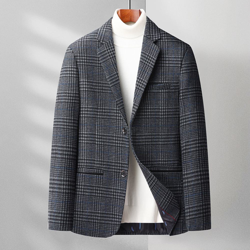 Jesienna Zimowa Męska Casualowa Mała Marynarka Średnim Wieku Business Casual Plaid Small Suit