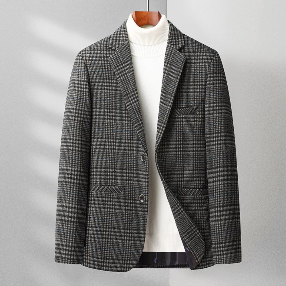 Jesienna Zimowa Męska Casualowa Mała Marynarka Średnim Wieku Business Casual Plaid Small Suit