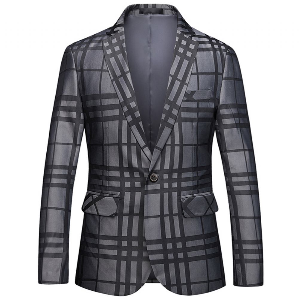 Męski Business Casual One Button Garnitur Top Plaid Small Suit Jacket Men