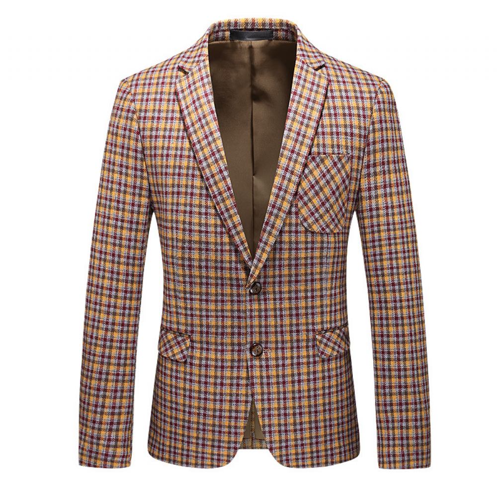 Męski Garnitur Kratę Dużym Rozmiarze Dwa Guziki Business Casual Fine Plaid Jacket Men