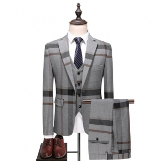 Garnitur Męski Casual Trzyczęściowy Slim Fit Duży Rozmiar Plaid Groom Dress Suit