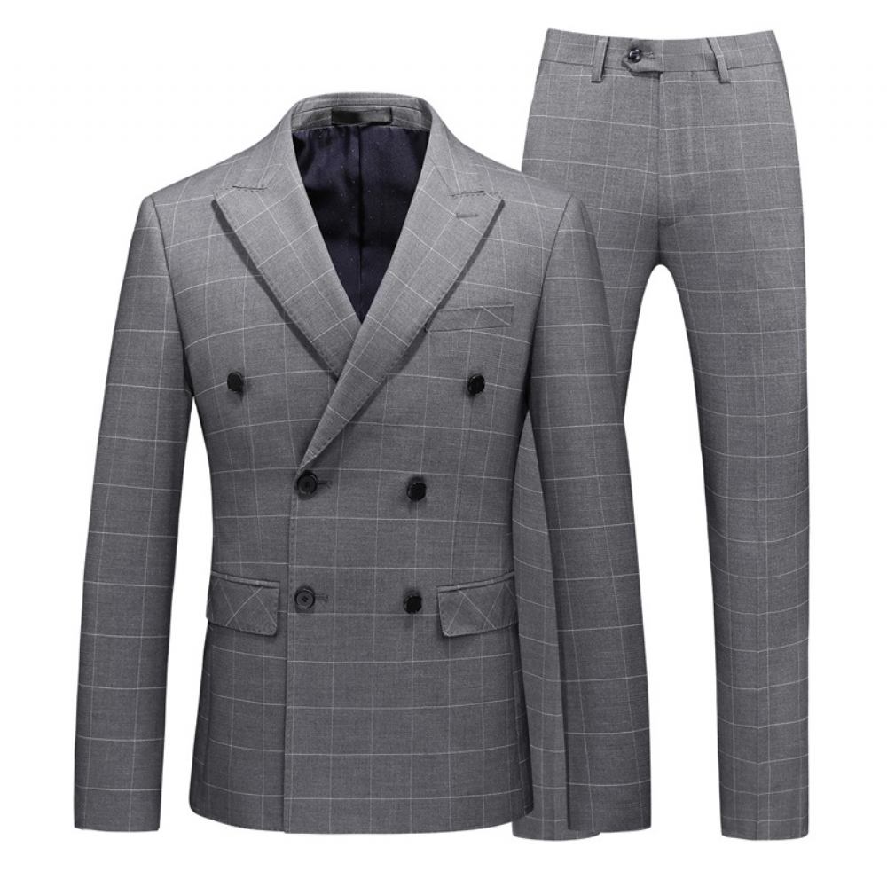 Garnitur Męski Dwurzędowy Kratę Codzienne Trzyczęściowy Slim Fit Groom Wedding Dress Suit