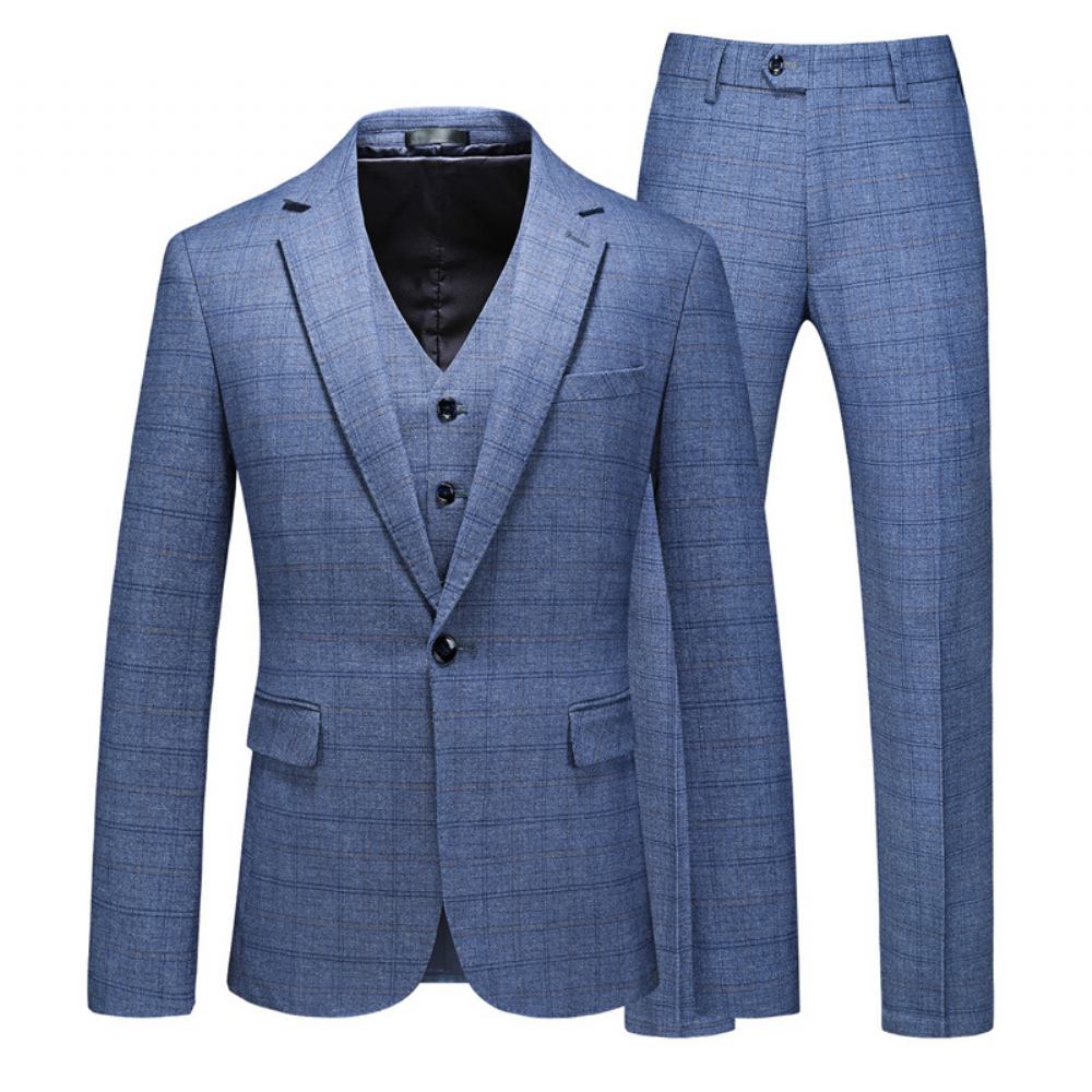 Garnitury Męskie Plaid Duży Rozmiar Casual Trzyczęściowe Suknie Ślubne Slim Groom